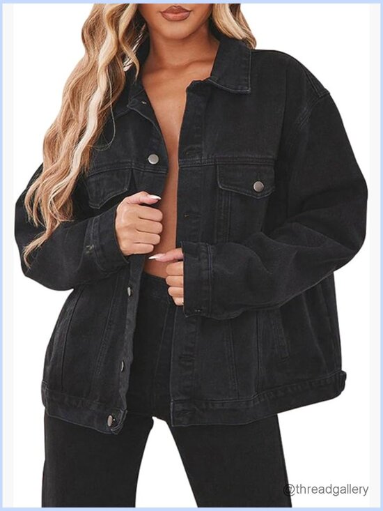 Jackets & Blazers - Oversized Distressed Long Sleeve Denim Trucker Jacket Coat with Pockets